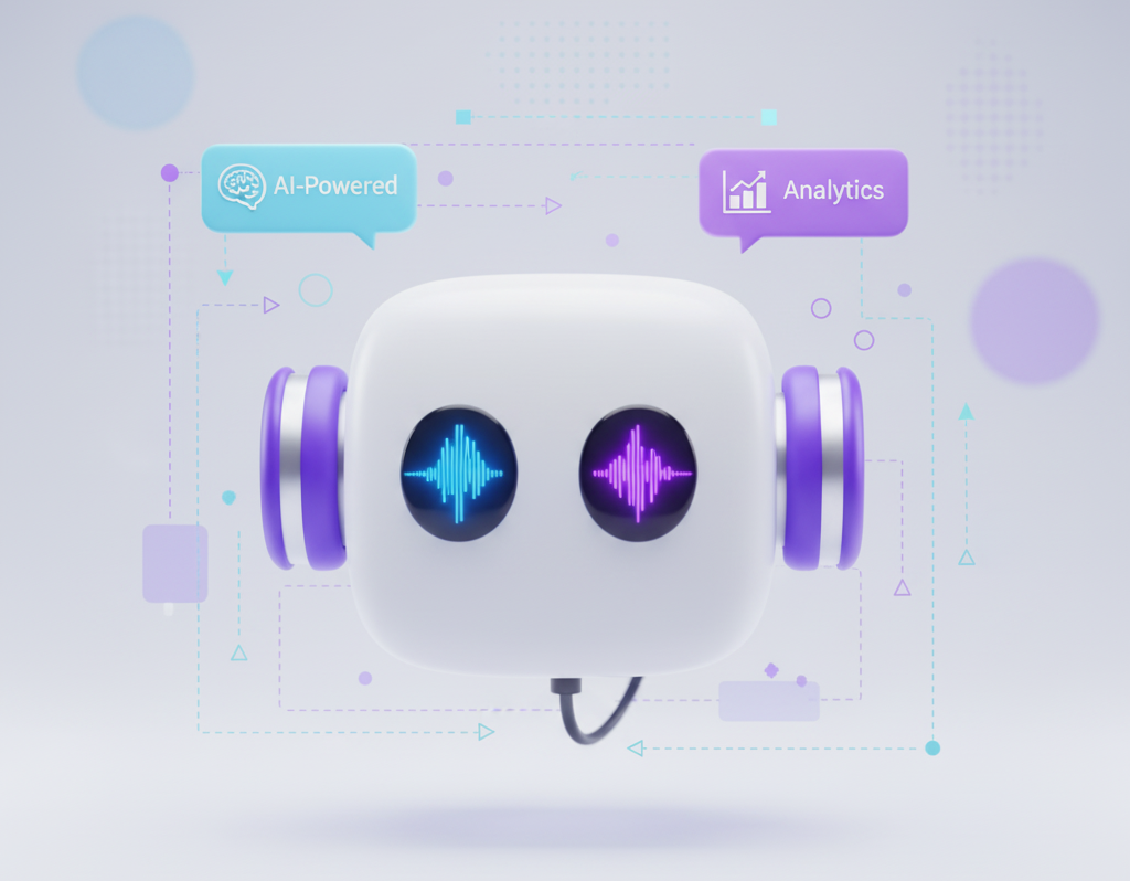 Image of a stylized AI voice assistant and speech wave icon